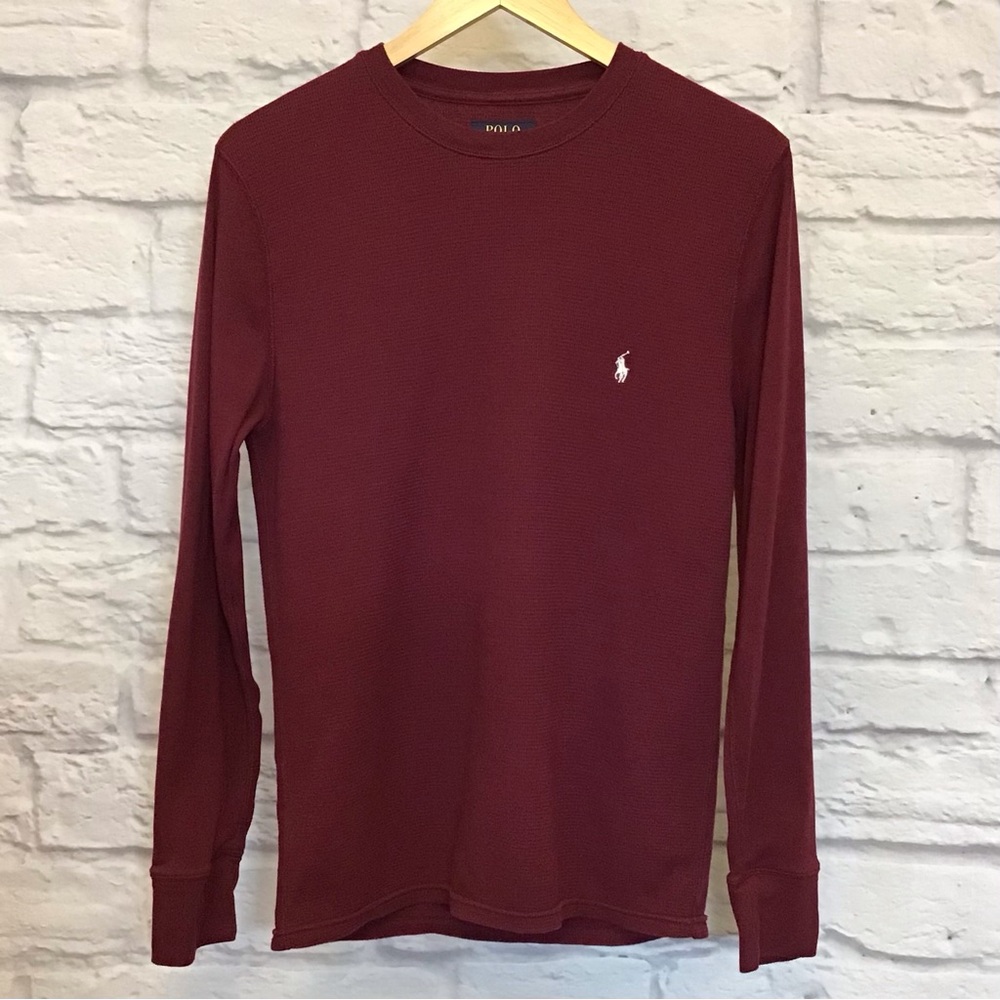 Polo Ralph Lauren Med Men's Maroon Long Sleeve Waffle Knit Shirt Stretchy